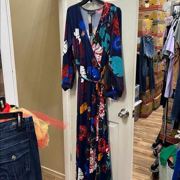 ELLOQUII | Printed Kimono L/S maxi dress faux wrap BEAUTIFUL! Sz 14 & 16 - Picture 7 of 9